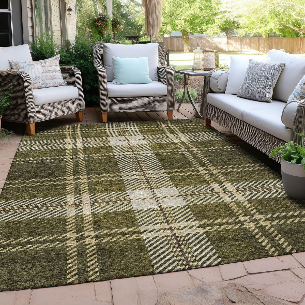 Addison Rugs Spiral Whispers Olive Washable Indoor-Outdoor Rug