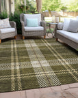 Spiral Whispers Olive Washable Indoor-Outdoor Rug