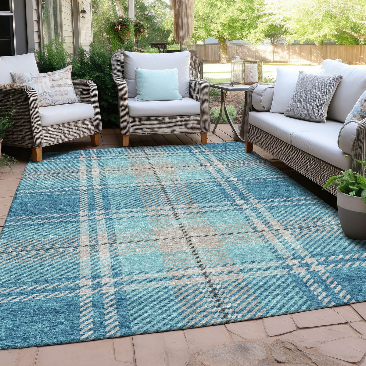 Addison Rugs Spiral Whispers Teal Washable Indoor-Outdoor Rug