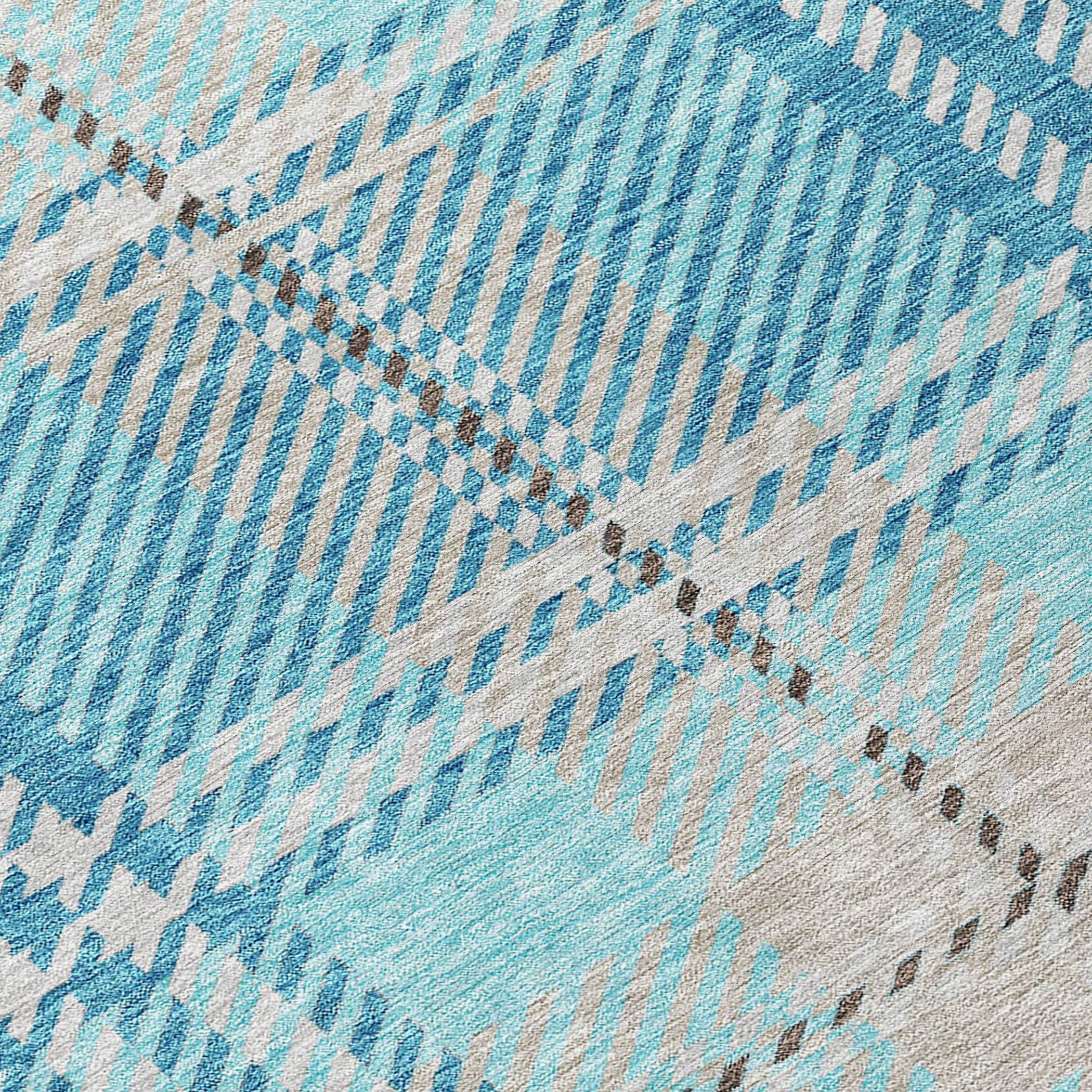 Spiral Whispers Teal Washable Indoor-Outdoor Rug