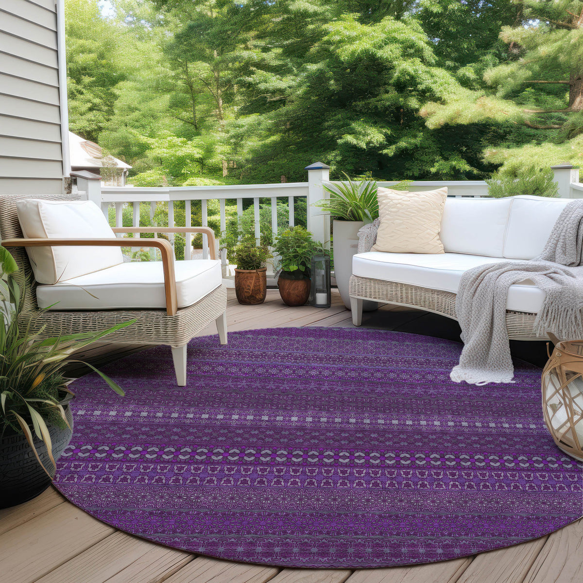 Addison Rugs Stripes Eggplant Washable Indoor-Outdoor Rug