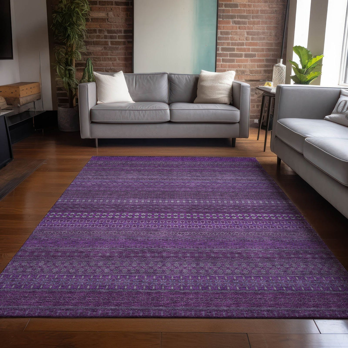Addison Rugs Stripes Eggplant Washable Indoor-Outdoor Rug