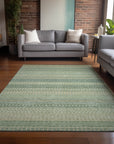 Addison Rugs Stripes Green Washable Indoor-Outdoor Rug