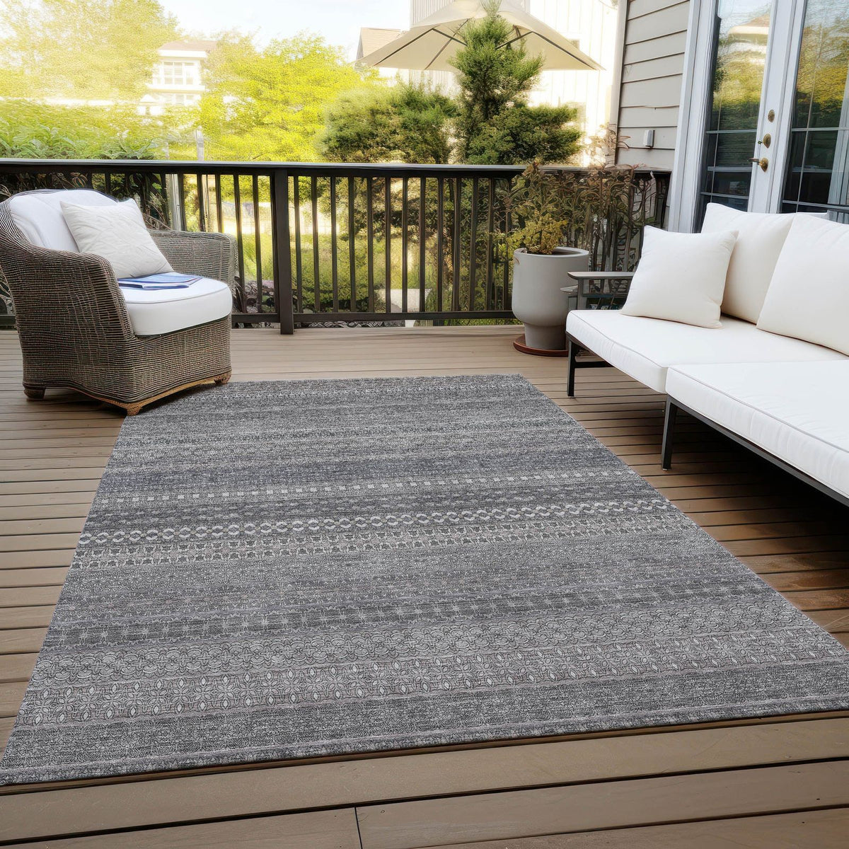 Addison Rugs Stripes Grey Washable Indoor-Outdoor Rug