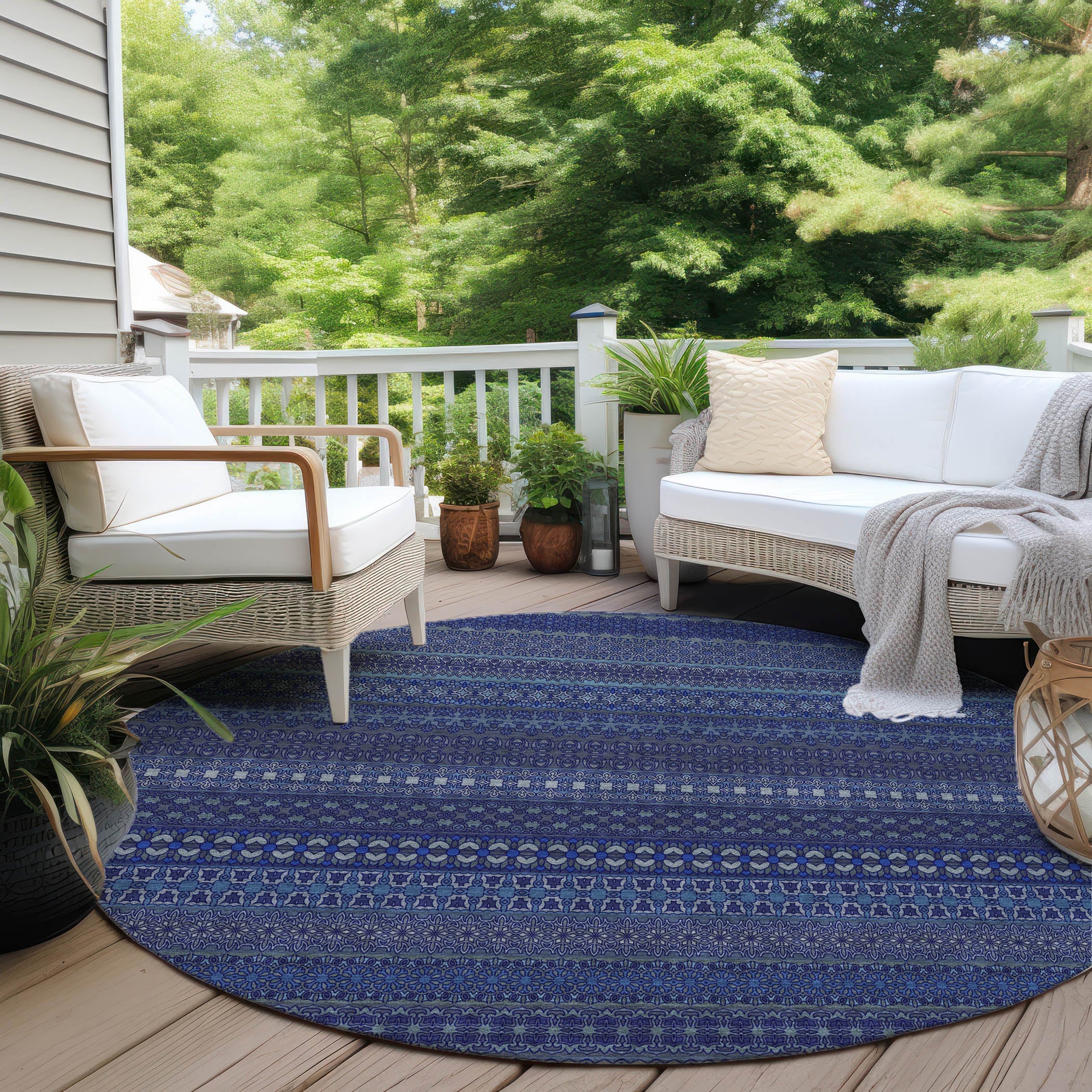 Addison Rugs Stripes Navy Washable Indoor-Outdoor Rug
