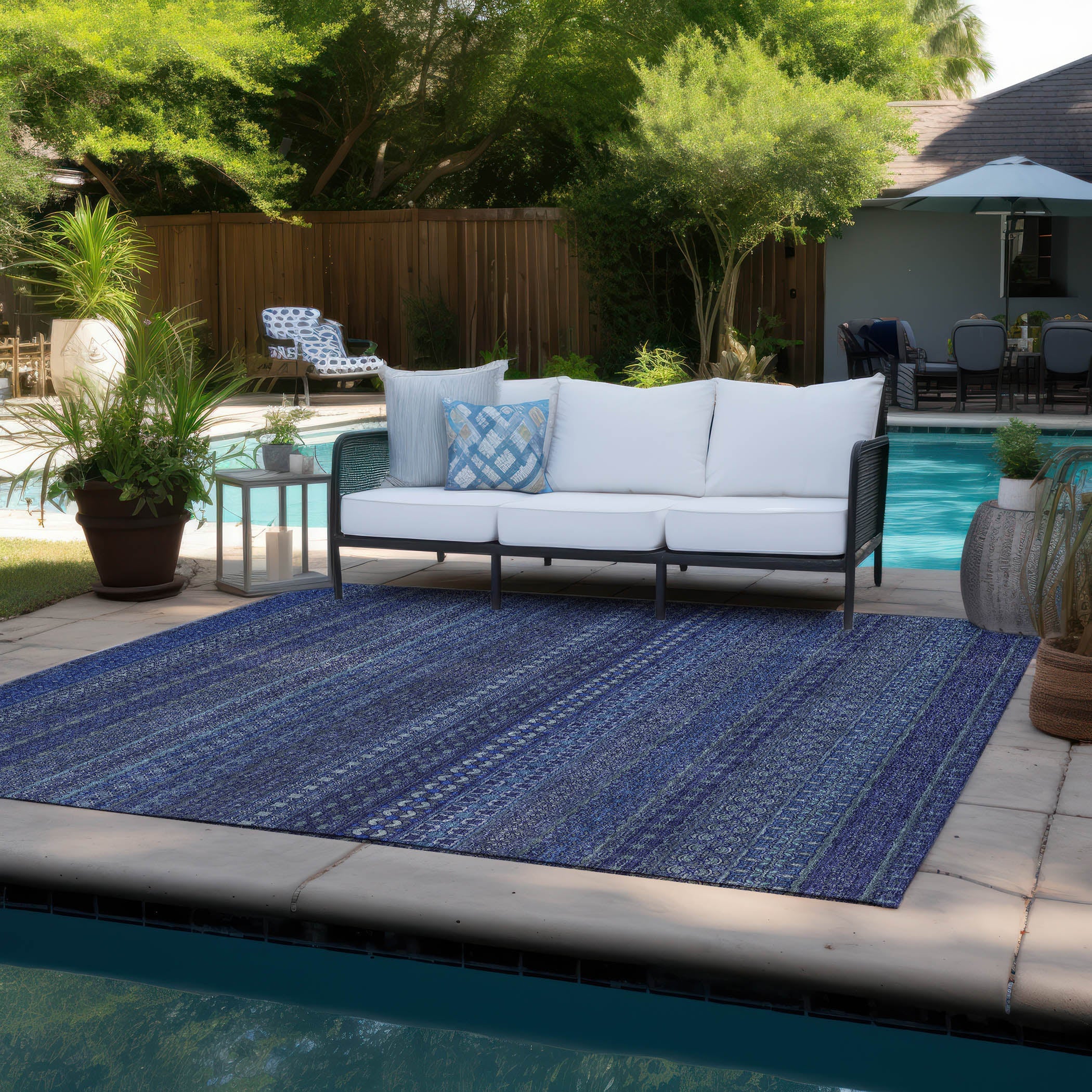 Addison Rugs Stripes Navy Washable Indoor-Outdoor Rug