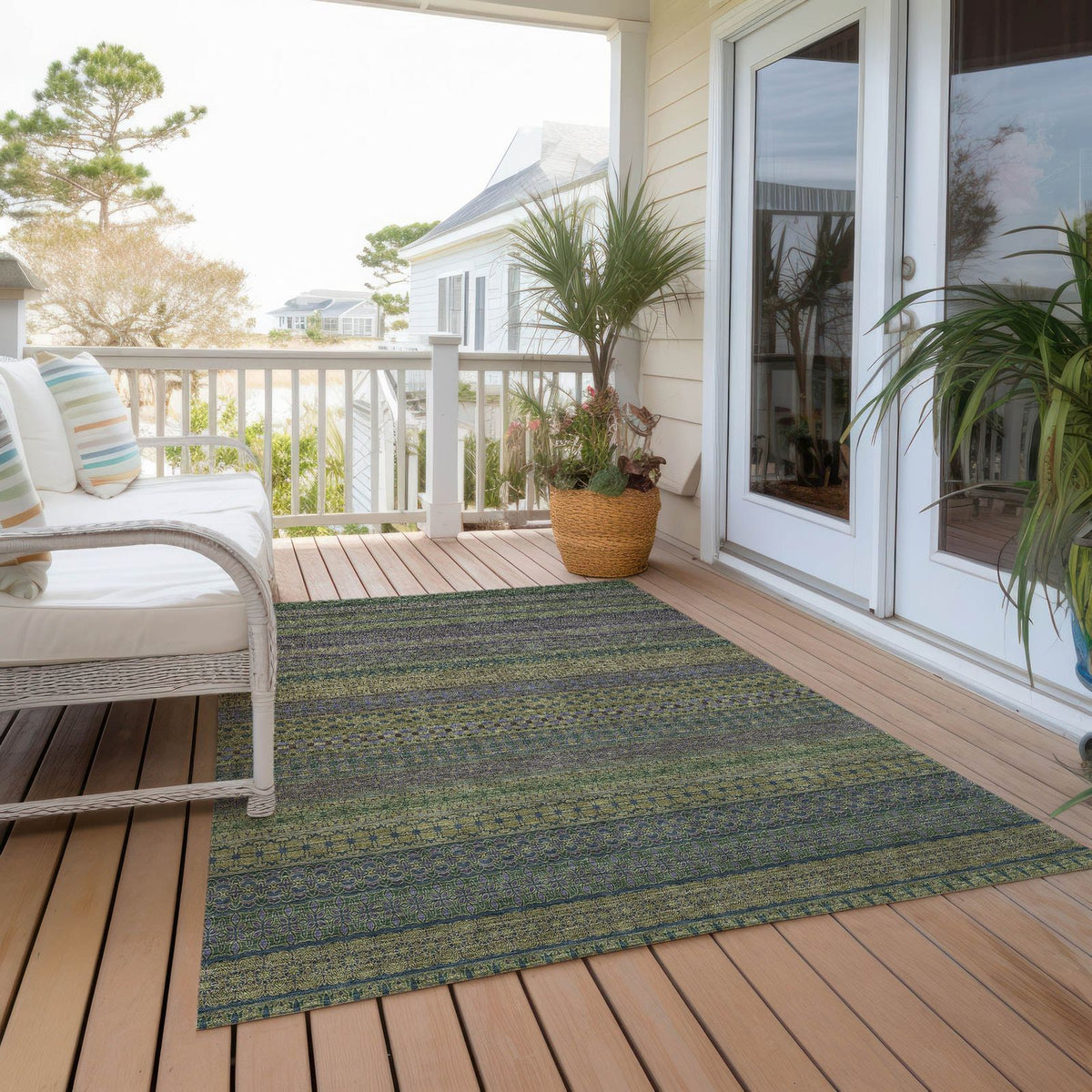 Addison Rugs Stripes Olive Washable Indoor-Outdoor Rug