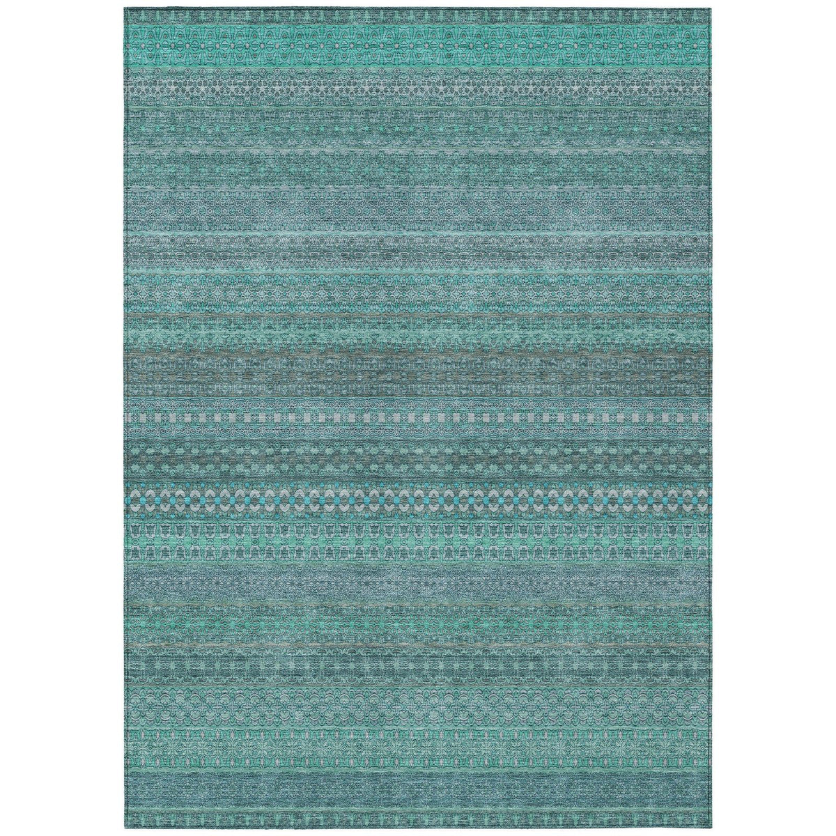 Addison Rugs Stripes Teal Washable Indoor-Outdoor Rug