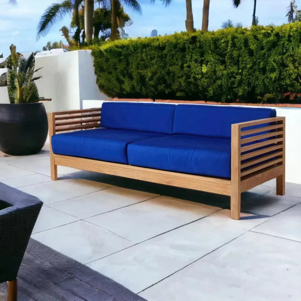 HiTeak Summer 3-Person Teak Outdoor Couch Sunbrella Cushions