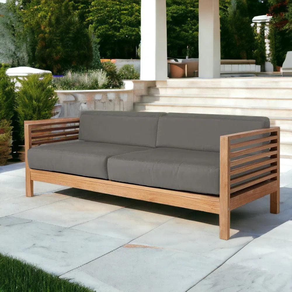 HiTeak Summer 3-Person Teak Outdoor Couch Sunbrella Cushions
