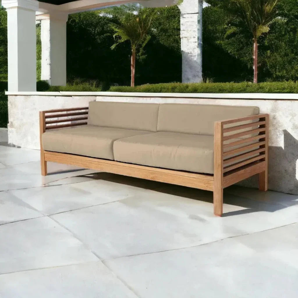 HiTeak Summer 3-Person Teak Outdoor Couch Sunbrella Cushions