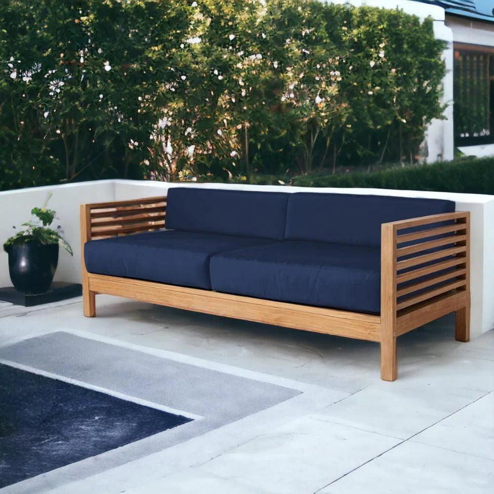 HiTeak Summer 3-Person Teak Outdoor Couch Sunbrella Cushions
