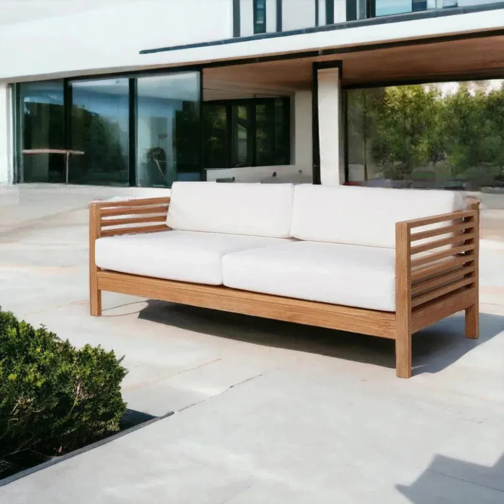 HiTeak Summer 3-Person Teak Outdoor Couch Sunbrella Cushions