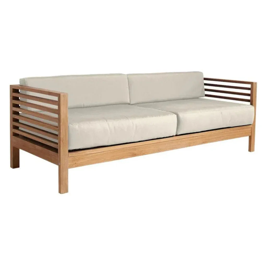HiTeak Summer 3-Person Teak Outdoor Couch Sunbrella Cushions