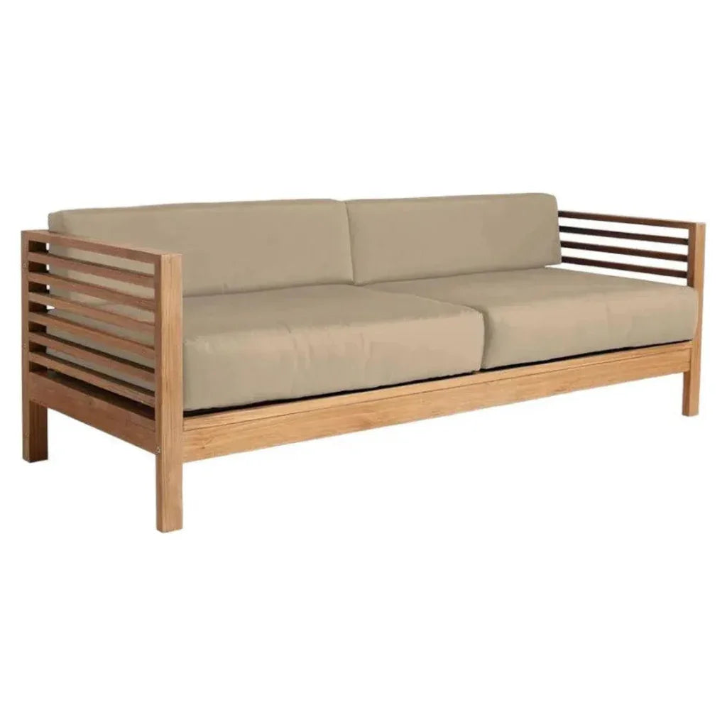 HiTeak Summer 3-Person Teak Outdoor Couch Sunbrella Cushions