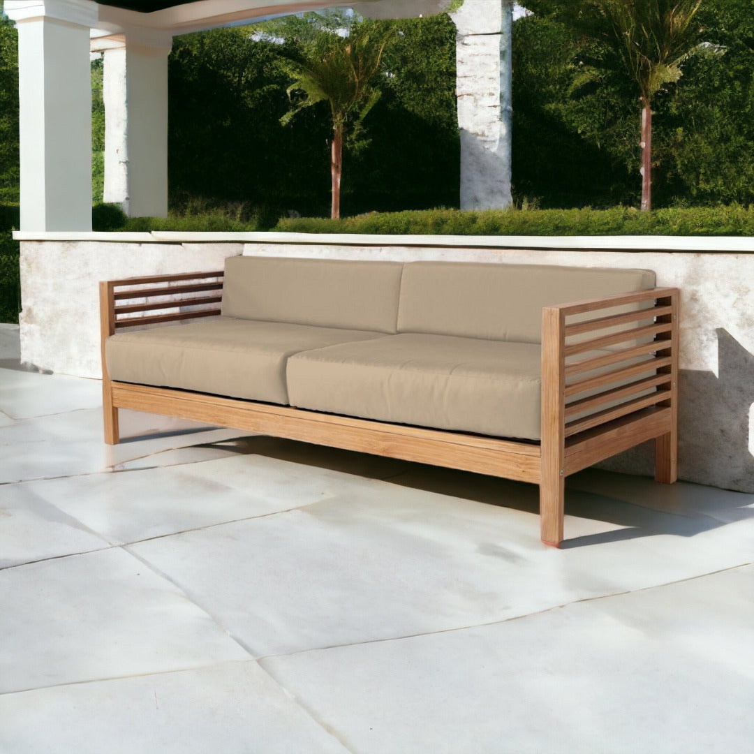 Summer 3-Person Teak Outdoor Sofa with Sunbrella Cushions-Outdoor Sofas &amp; Loveseats-HiTeak-LOOMLAN