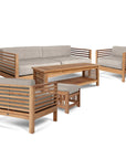 Summer Outdoor Deep Seating Set with Silver Subrella 5PC-Outdoor Lounge Sets-HiTeak-LOOMLAN