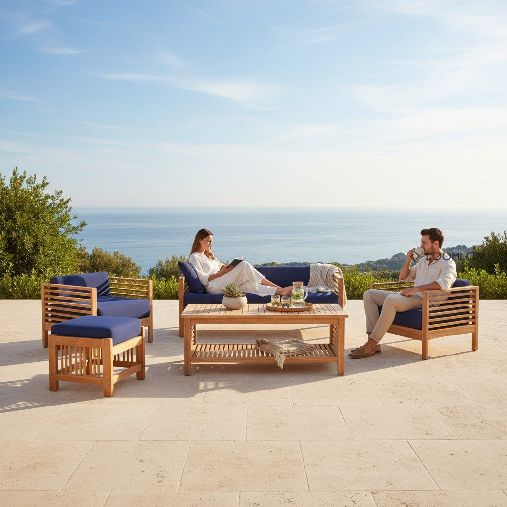 HiTeak Summer Outdoor Deep Seating Set with Subrella 5PC