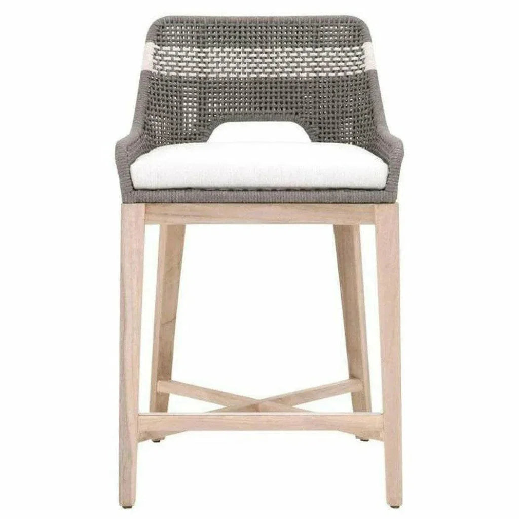 Tapestry Outdoor Counter Stool Teak Wood and Dove Rope-Outdoor Counter Stools-Essentials For Living-LOOMLAN