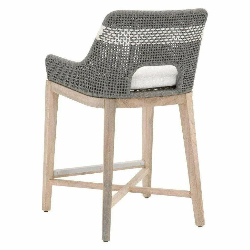Tapestry Outdoor Counter Stool Teak Wood and Dove Rope-Outdoor Counter Stools-Essentials For Living-LOOMLAN