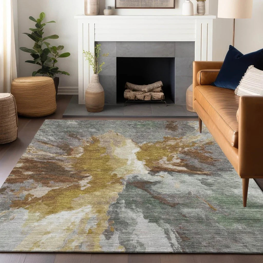 LOOMLAN Rugs Theodara Gold Washable Indoor-Outdoor Rug