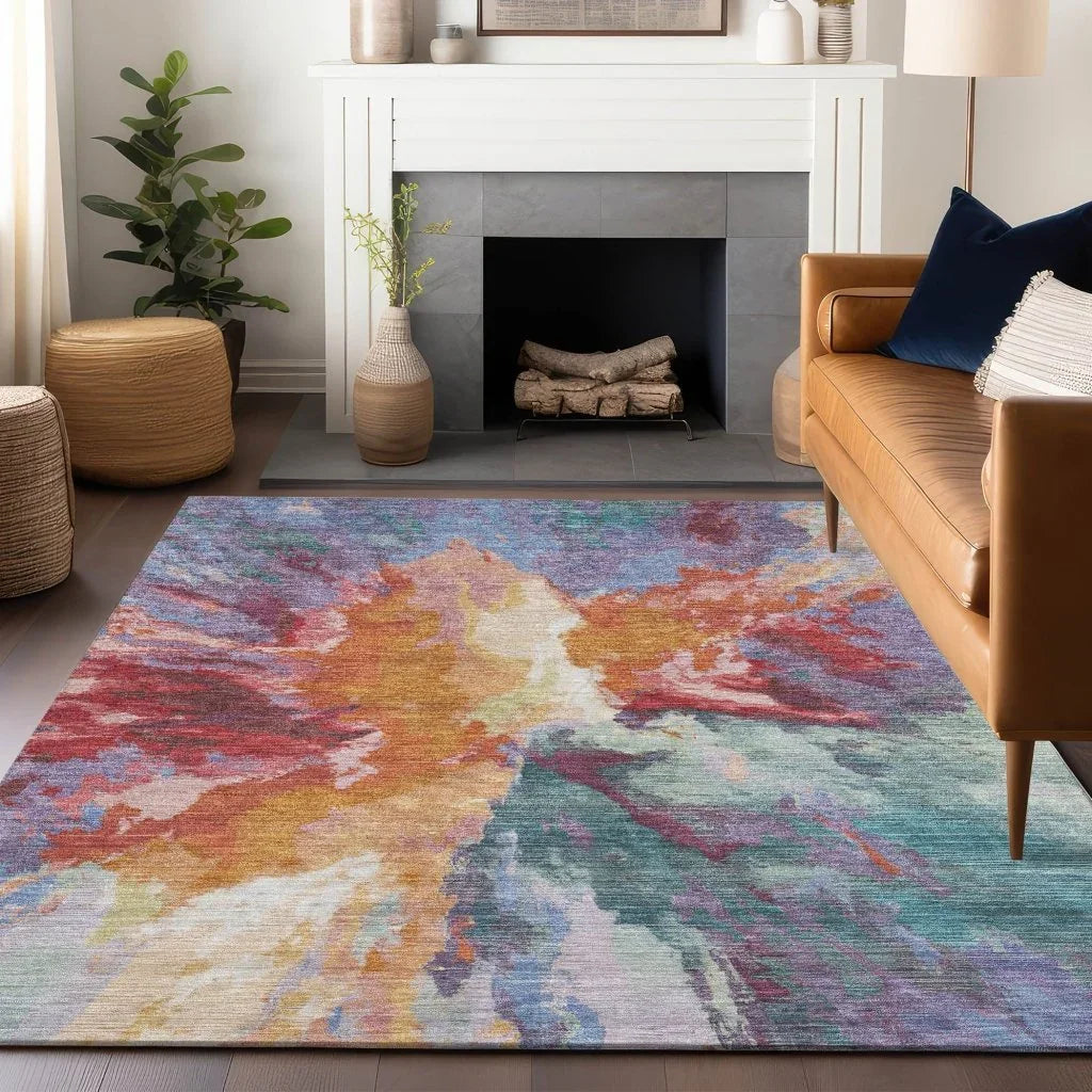 LOOMLAN Rugs Theodara Orange Washable Indoor-Outdoor Rug