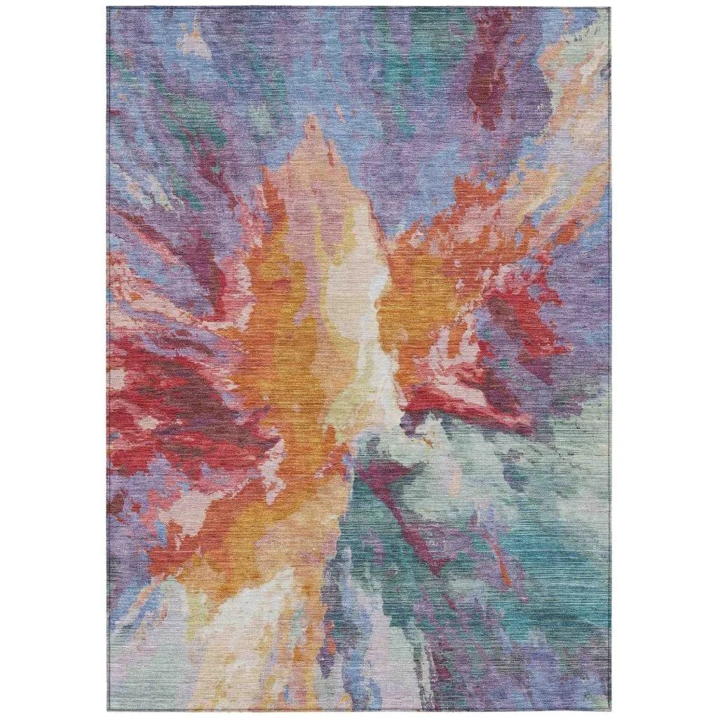 LOOMLAN Rugs Theodara Orange Washable Indoor-Outdoor Rug