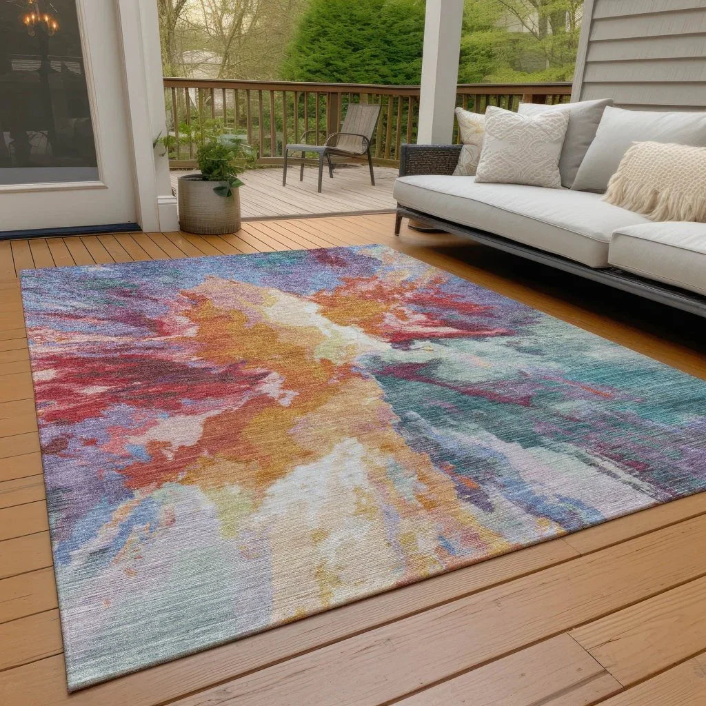 LOOMLAN Rugs Theodara Orange Washable Indoor-Outdoor Rug