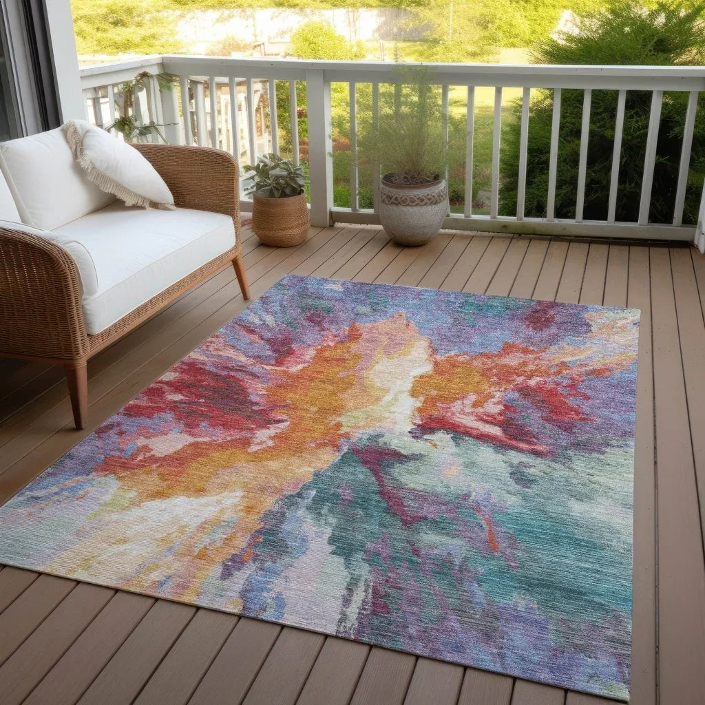 LOOMLAN Rugs Theodara Orange Washable Indoor-Outdoor Rug