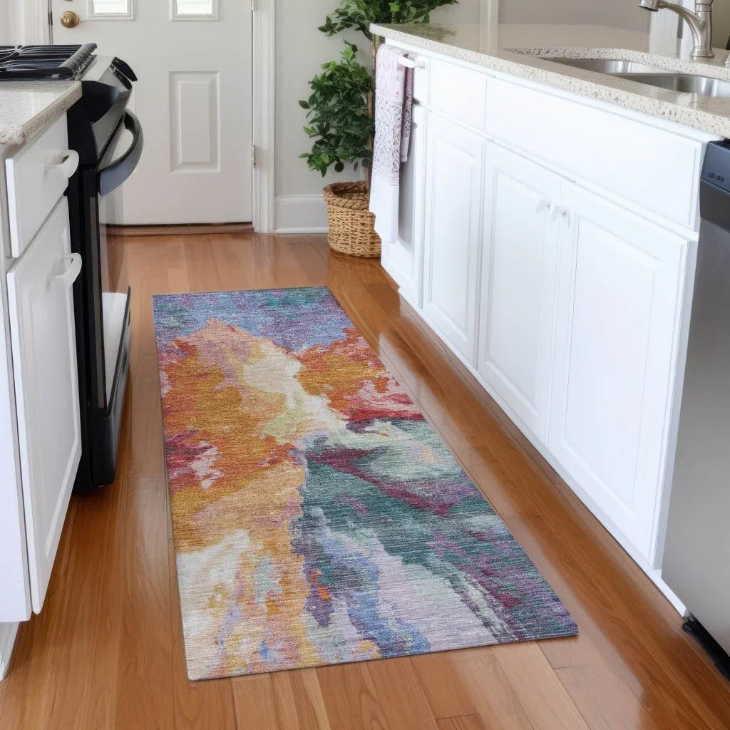 LOOMLAN Rugs Theodara Orange Washable Indoor-Outdoor Rug