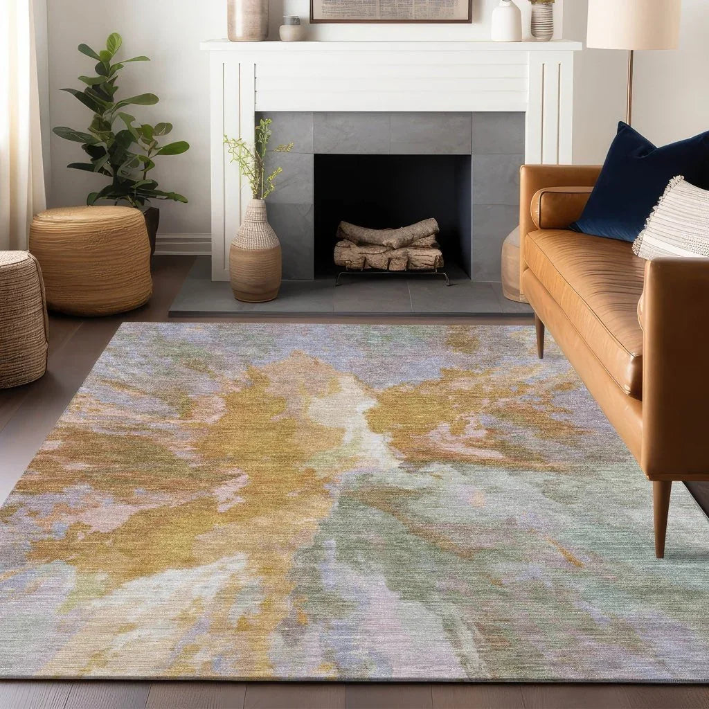 LOOMLAN Rugs Theodara Rust Washable Indoor-Outdoor Rug