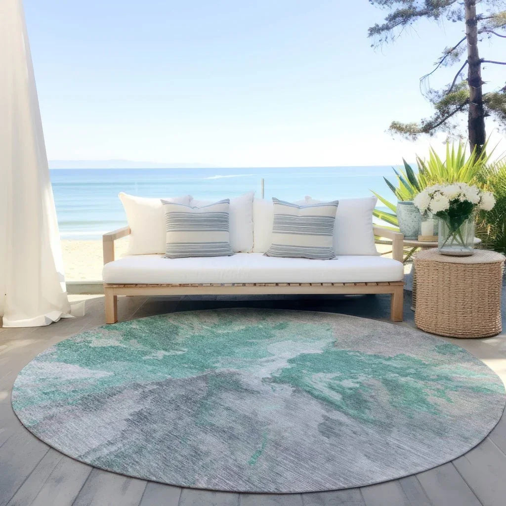 LOOMLAN Rugs Theodara Teal Washable Indoor-Outdoor Rug
