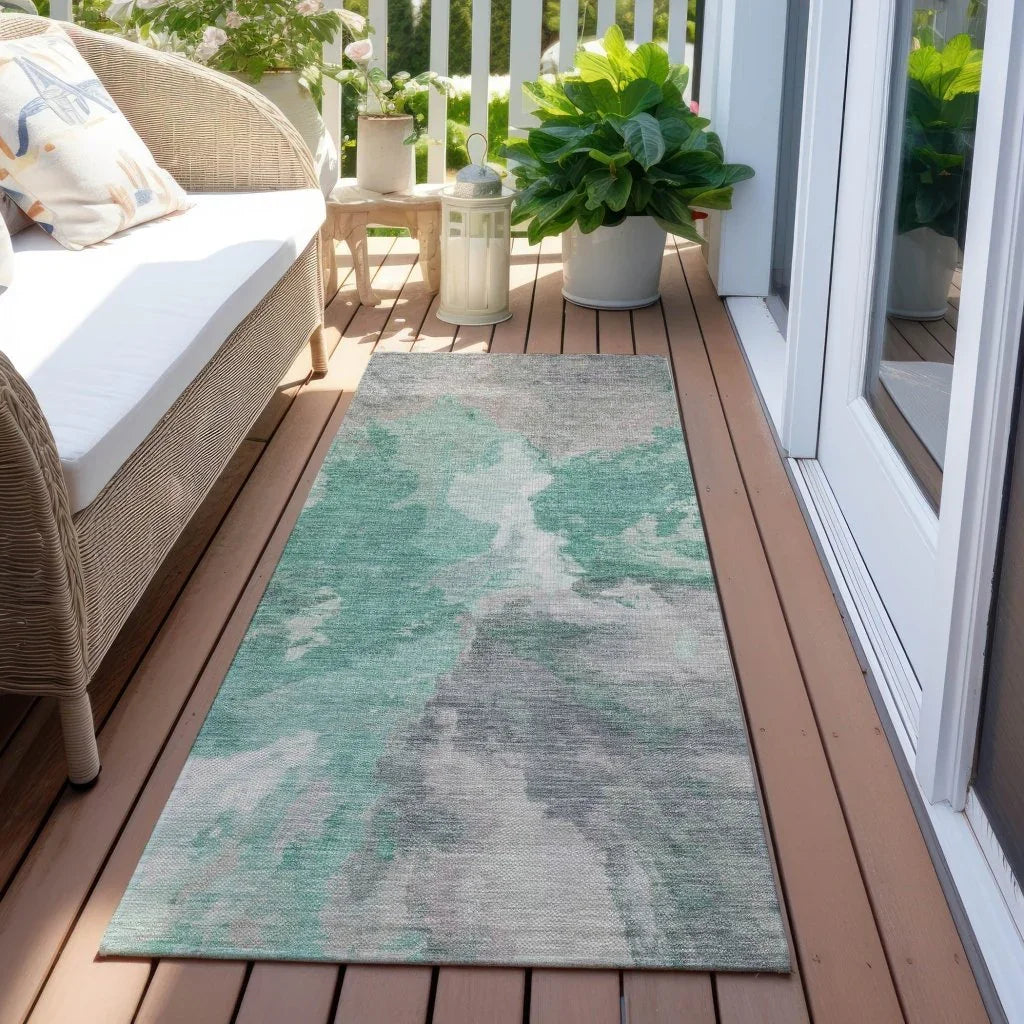 LOOMLAN Rugs Theodara Teal Washable Indoor-Outdoor Rug