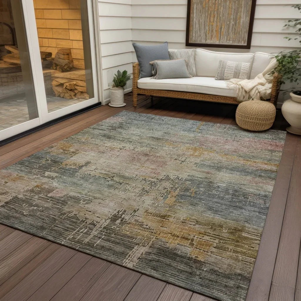LOOMLAN Rugs Thornyx Green Washable Indoor-Outdoor Rug