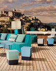 Two Glaze Square Cube Set of Two - Navy Blue Outdoor Stools-Poufs and Stools-Seasonal Living-LOOMLAN