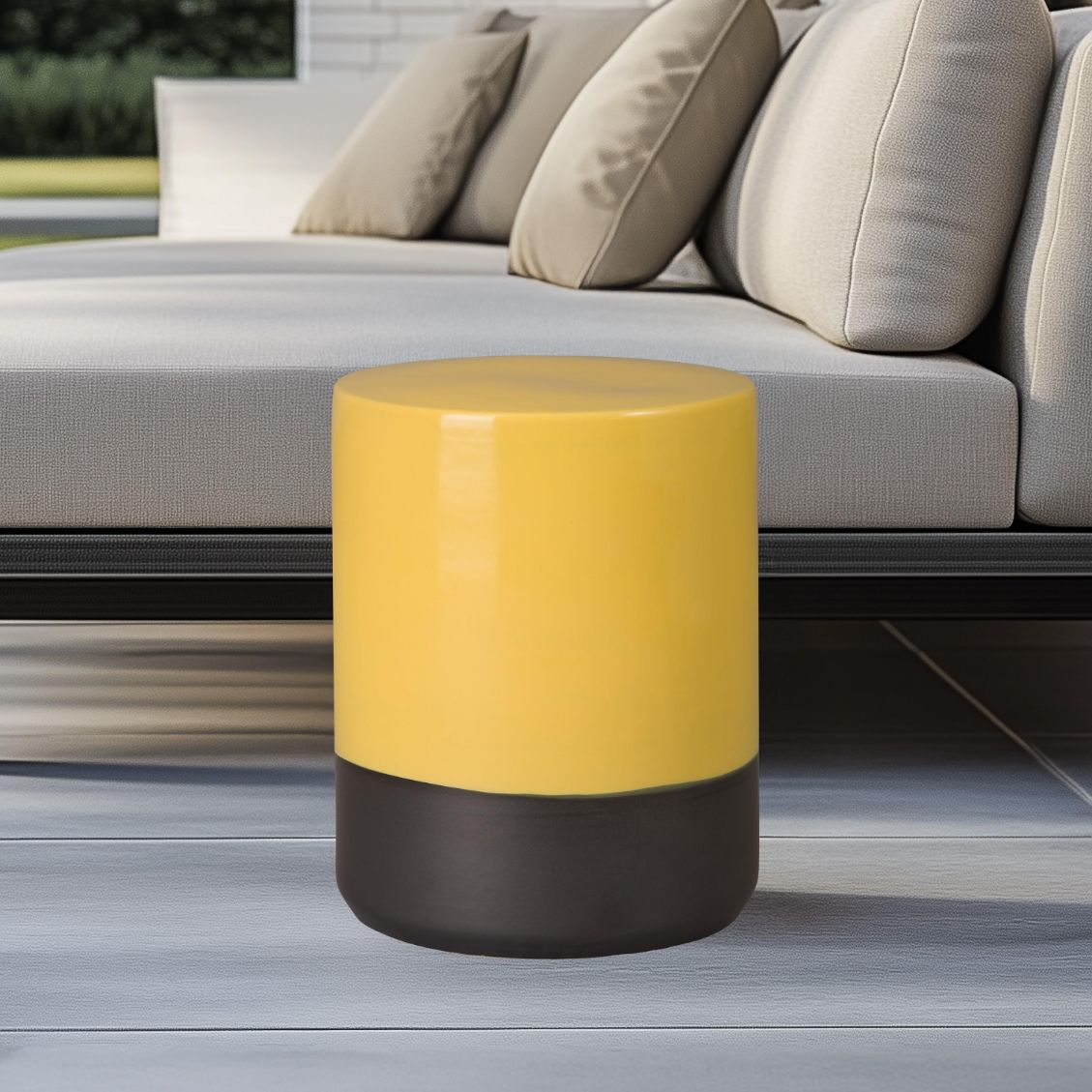 Emissary Two-Tone 14"Dia Ceramic Garden Stool
