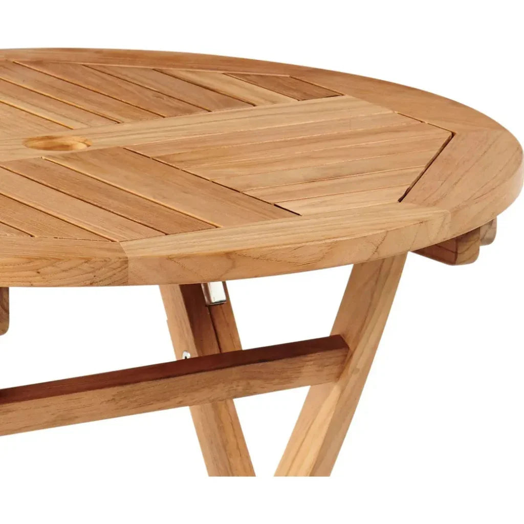 HiTeak Valencia Round Teak Outdoor Folding Table Umbrella Hole