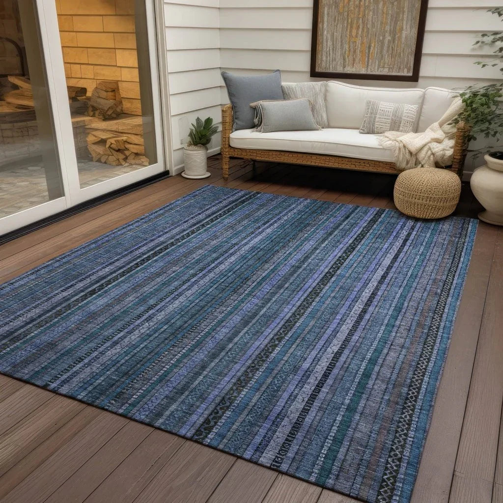 LOOMLAN Rugs Velatrix Blue Washable Indoor-Outdoor Rug