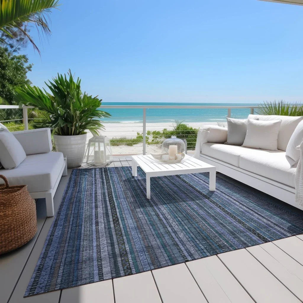 LOOMLAN Rugs Velatrix Blue Washable Indoor-Outdoor Rug