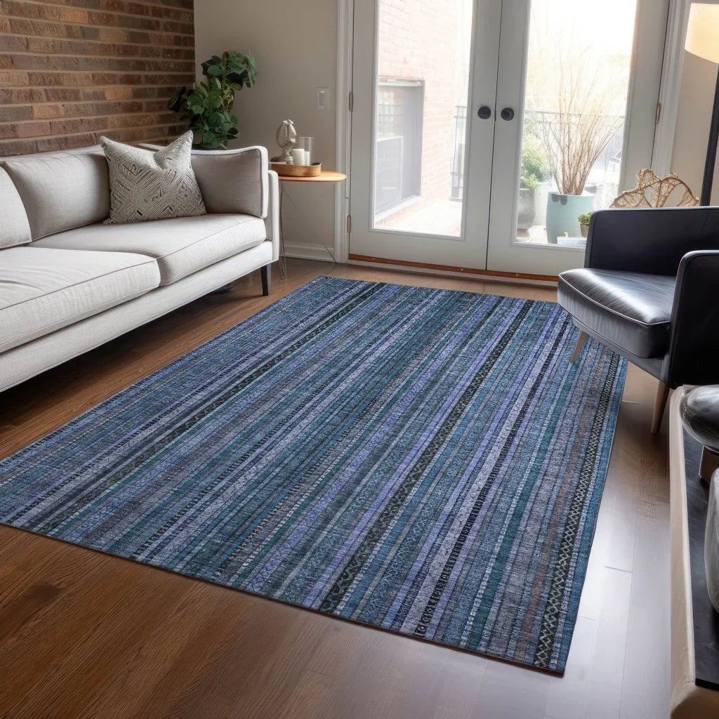 LOOMLAN Rugs Velatrix Blue Washable Indoor-Outdoor Rug