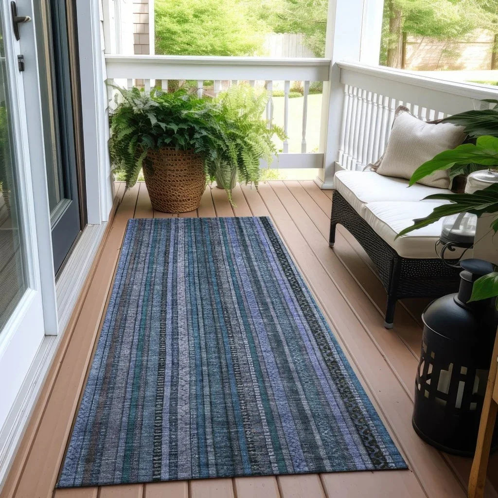 LOOMLAN Rugs Velatrix Blue Washable Indoor-Outdoor Rug