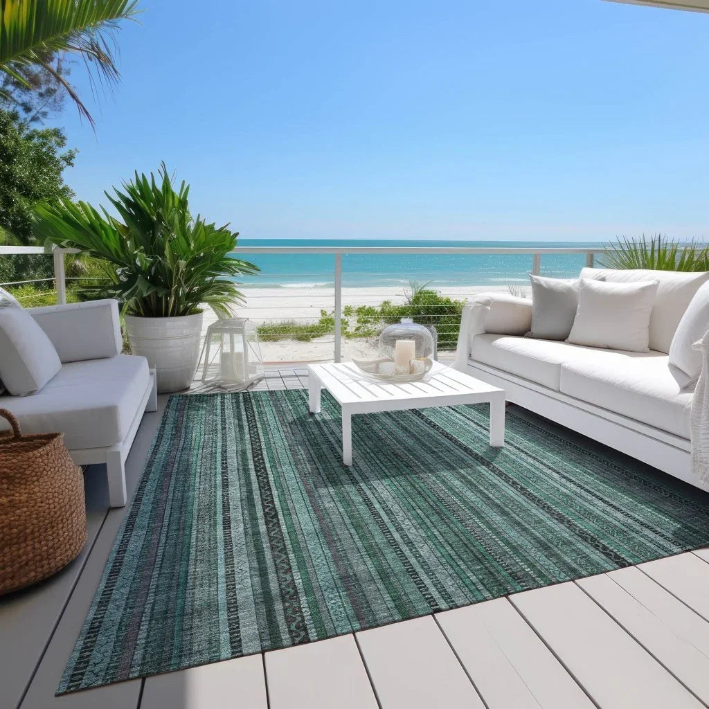 LOOMLAN Rugs Velatrix Teal Washable Indoor-Outdoor Rug
