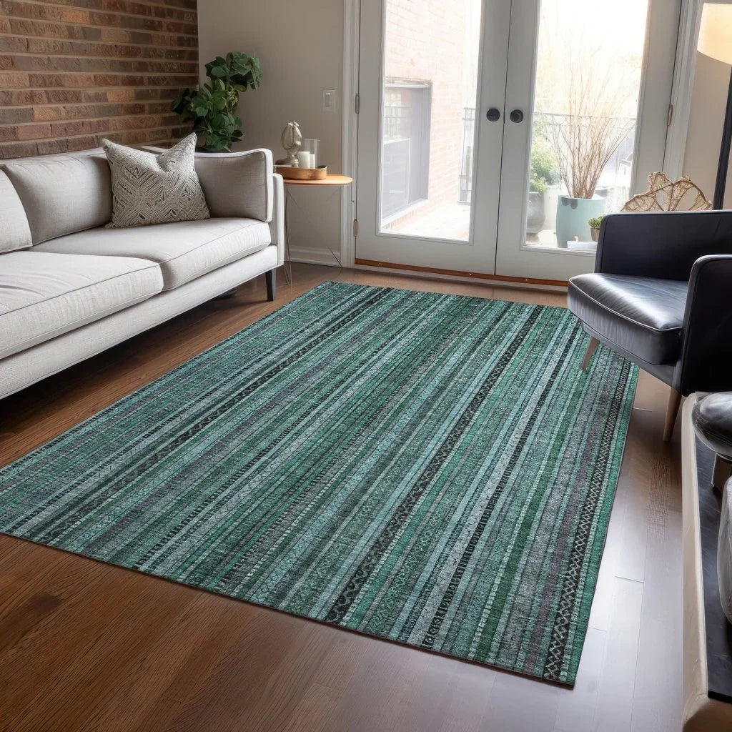LOOMLAN Rugs Velatrix Teal Washable Indoor-Outdoor Rug