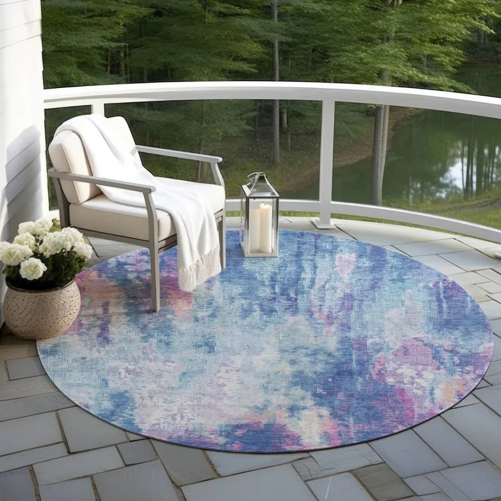 LOOMLAN Rugs Verentha Blue Washable Indoor-Outdoor Rug