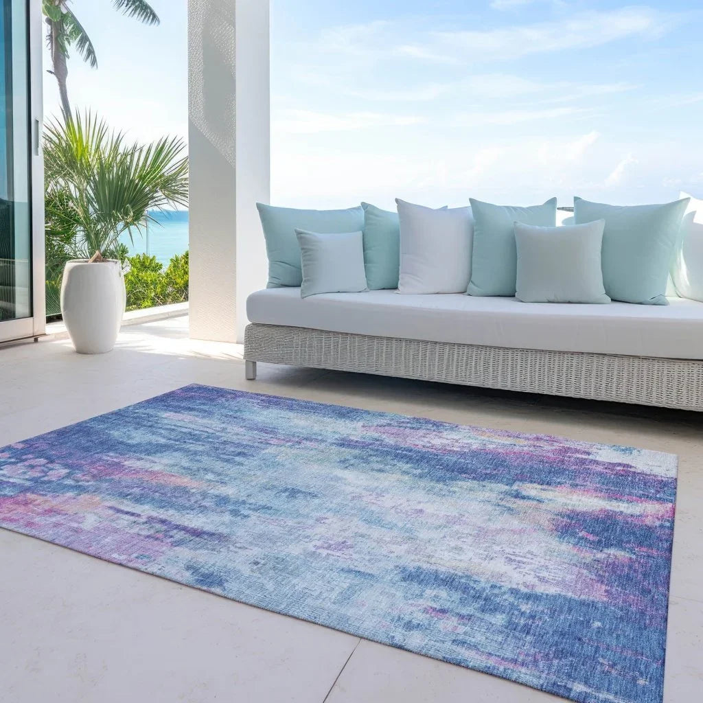 LOOMLAN Rugs Verentha Blue Washable Indoor-Outdoor Rug
