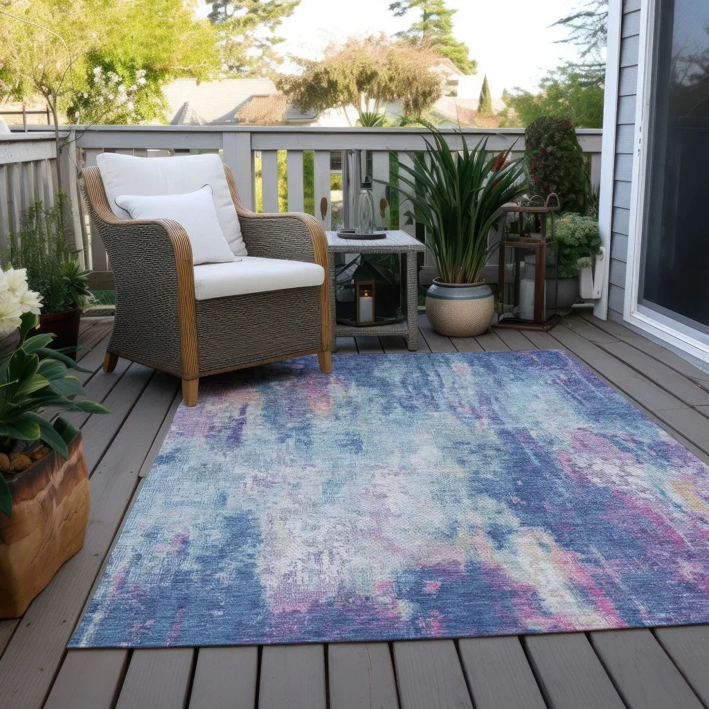 LOOMLAN Rugs Verentha Blue Washable Indoor-Outdoor Rug