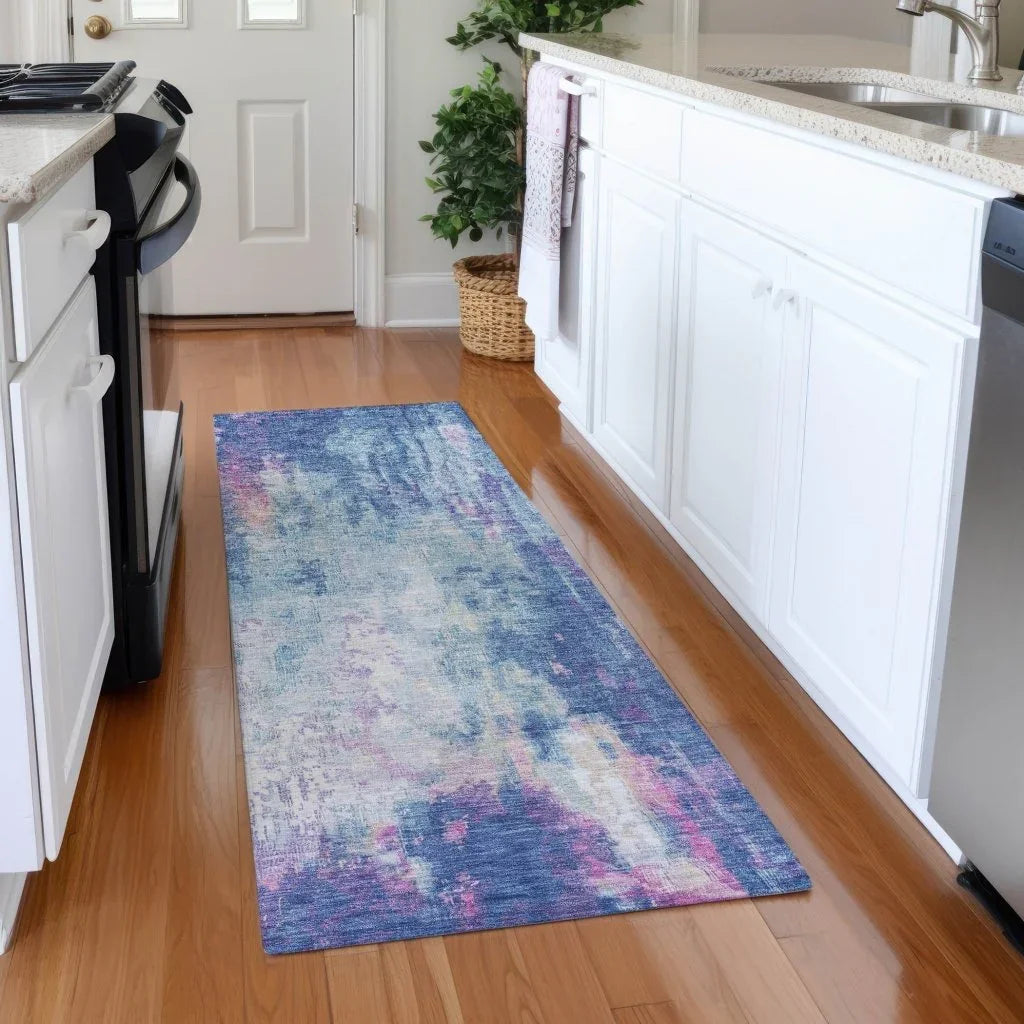 LOOMLAN Rugs Verentha Blue Washable Indoor-Outdoor Rug