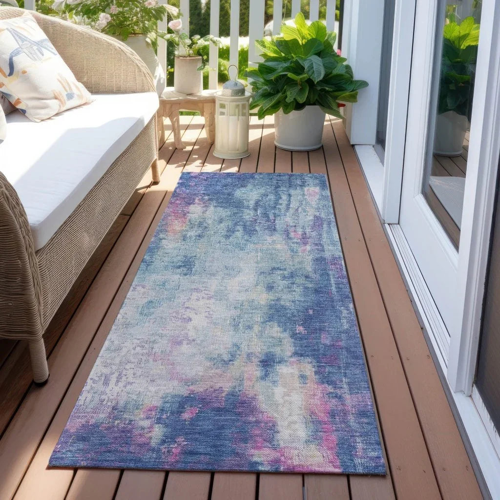 LOOMLAN Rugs Verentha Blue Washable Indoor-Outdoor Rug