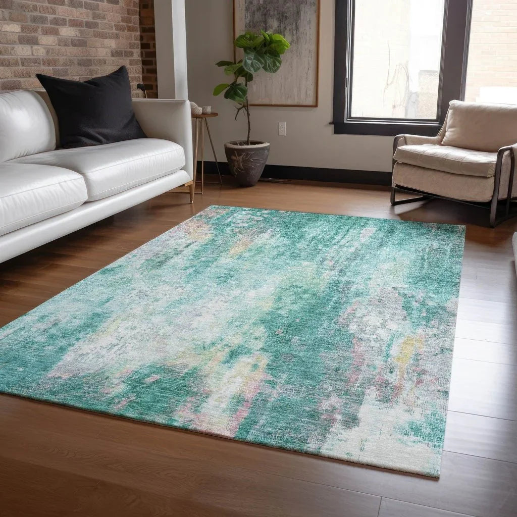LOOMLAN Rugs Verentha Teal Washable Indoor-Outdoor Rug