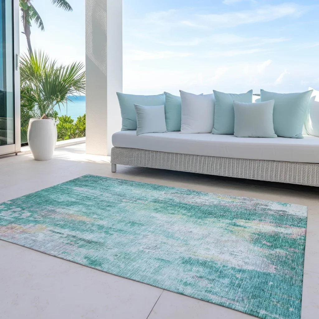 LOOMLAN Rugs Verentha Teal Washable Indoor-Outdoor Rug